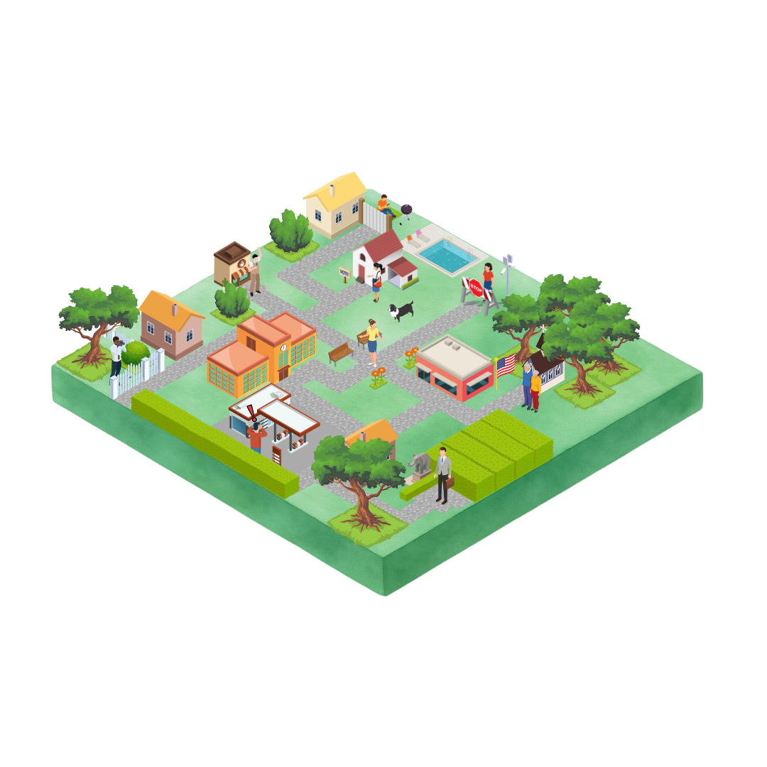 An illustrated political neighborhood